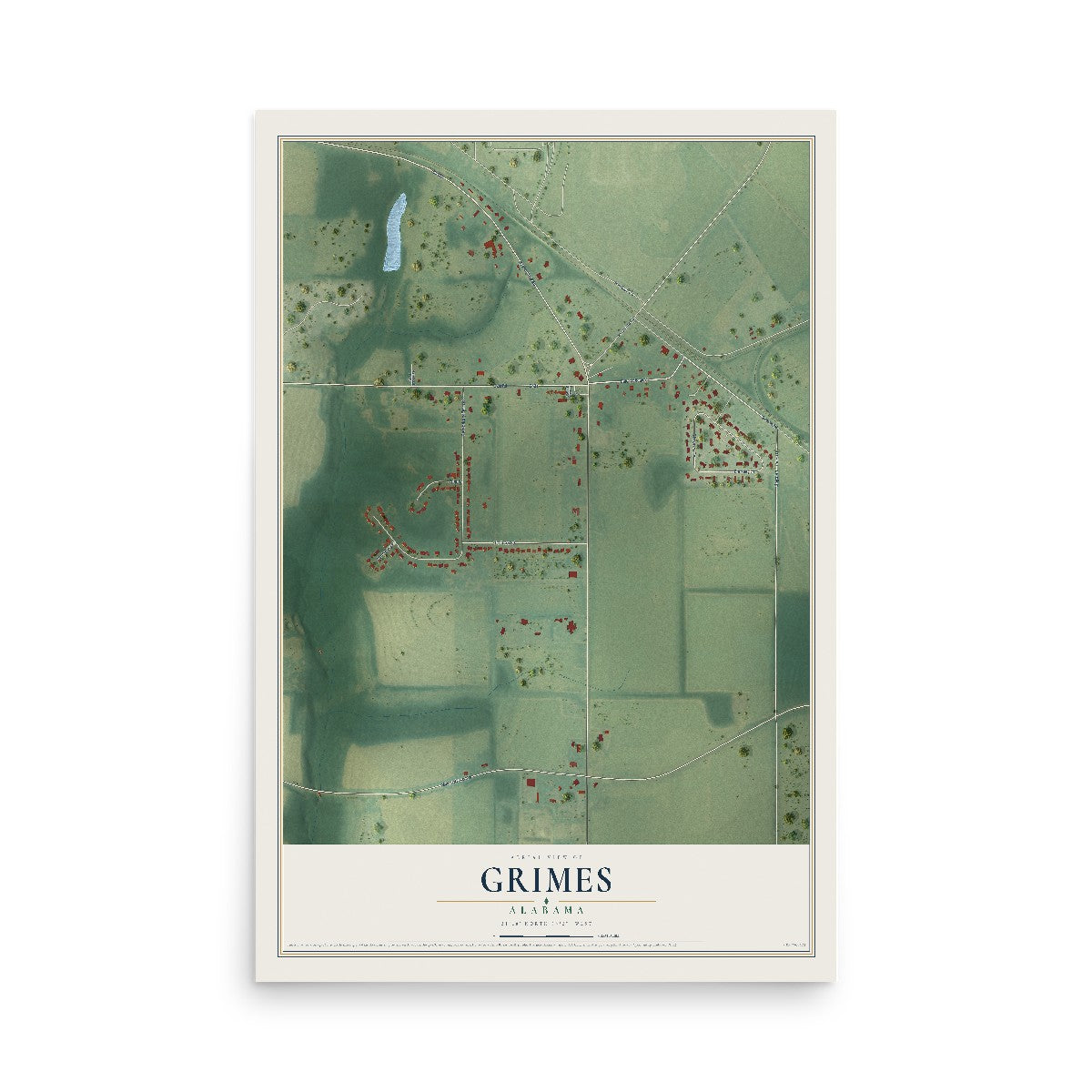 Map of Grimes, Alabama, 12 x 18 inch unframed archival matte print