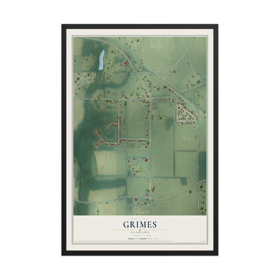 Map of Grimes, Alabama, 12 x 18 inch print in a black wood frame