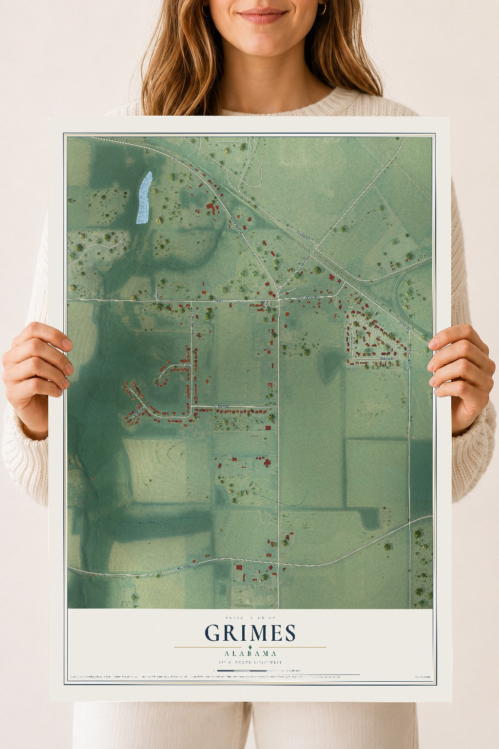 Map of Grimes, Alabama, 18 x 24 inch unframed archival matte print