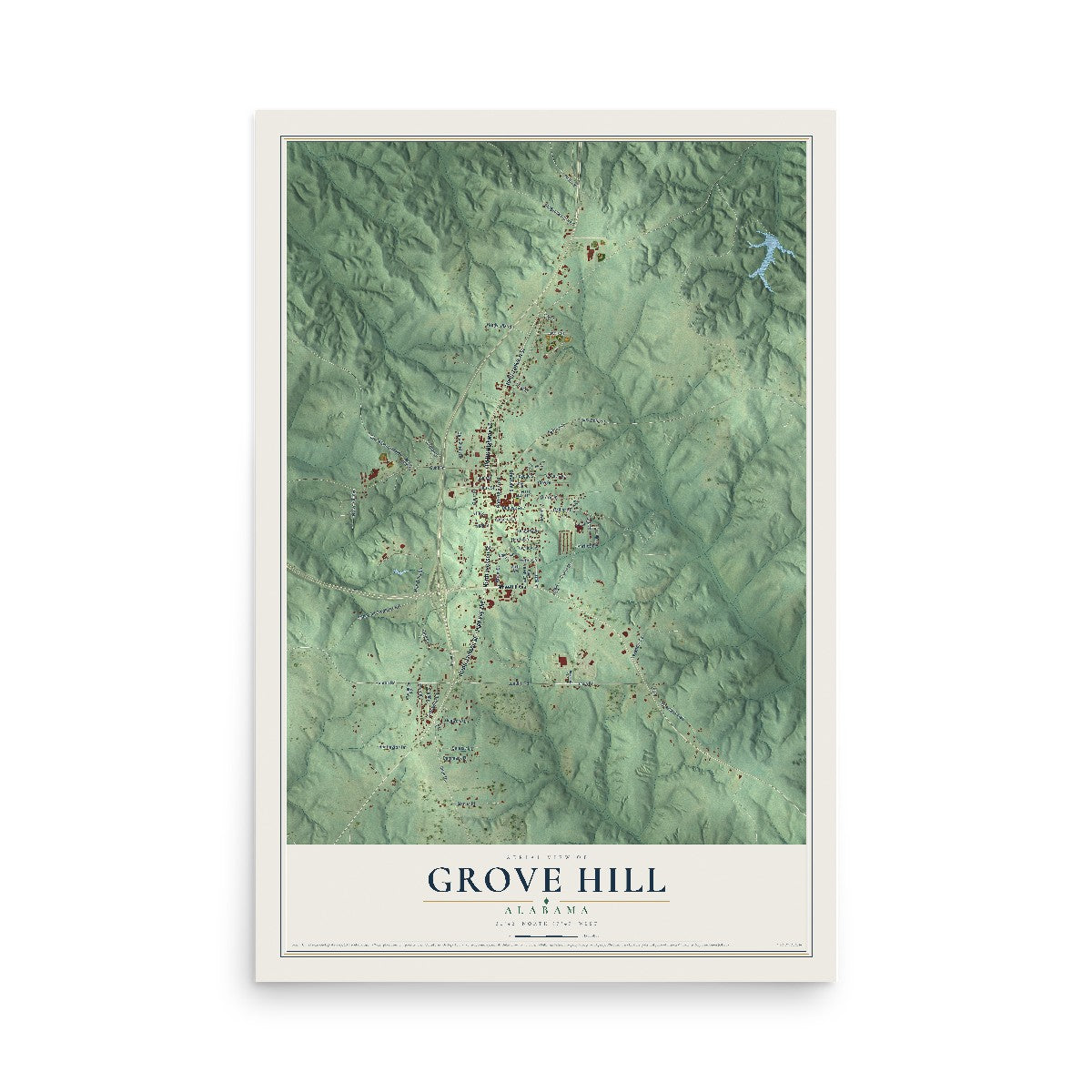 Map of Grove Hill, Alabama, 12 x 18 inch unframed archival matte print
