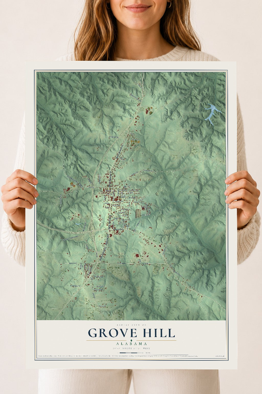 Map of Grove Hill, Alabama, 18 x 24 inch unframed archival matte print
