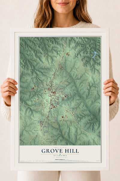 Map of Grove Hill, Alabama, 18 x 24 inch print in a white wood frame