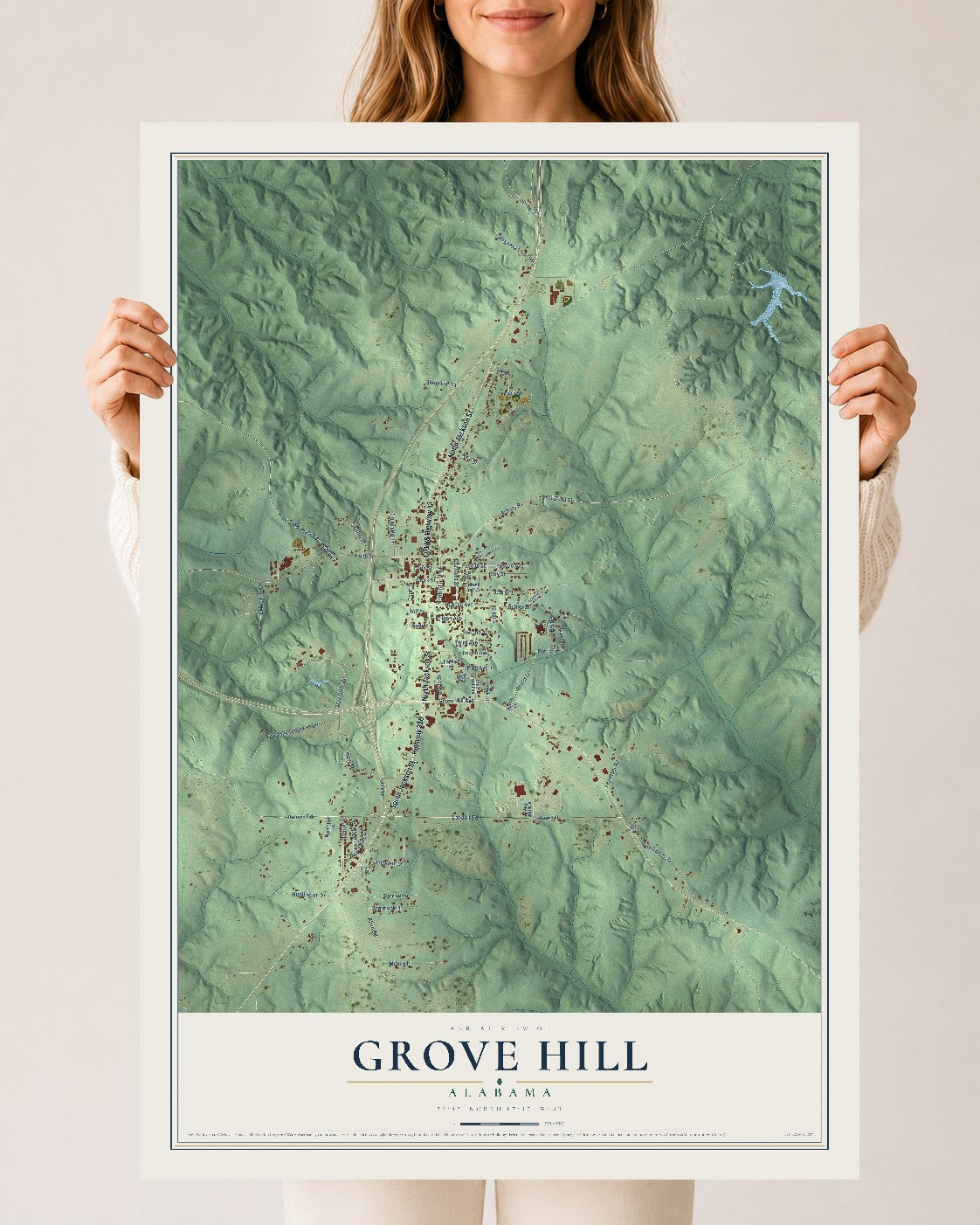 Map of Grove Hill, Alabama, 24 x 36 inch unframed archival matte print