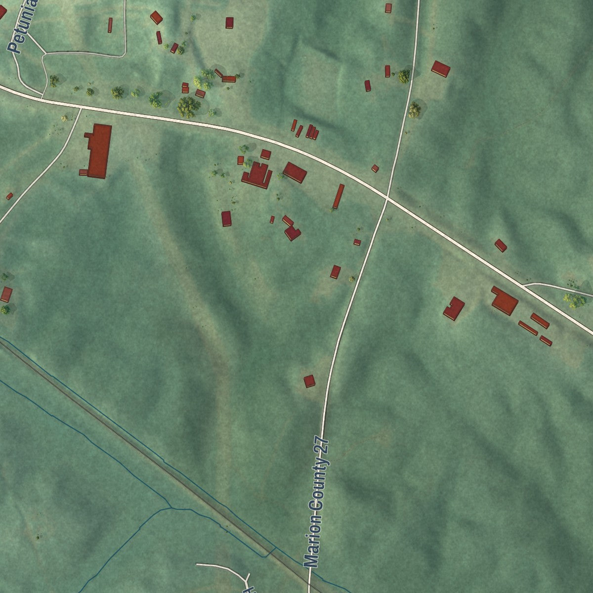 Second close-up of the map of Gu-Win, Alabama print showing more streets and buildings