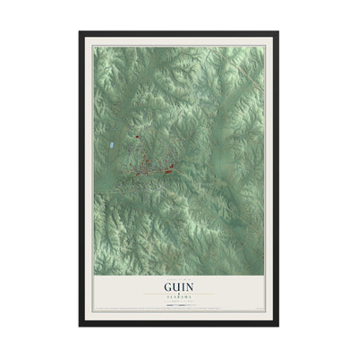 Map of Guin, Alabama, 12 x 18 inch print in a black wood frame