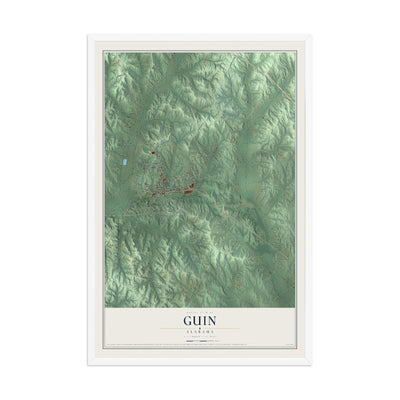 Map of Guin, Alabama, 12 x 18 inch print in a white wood frame