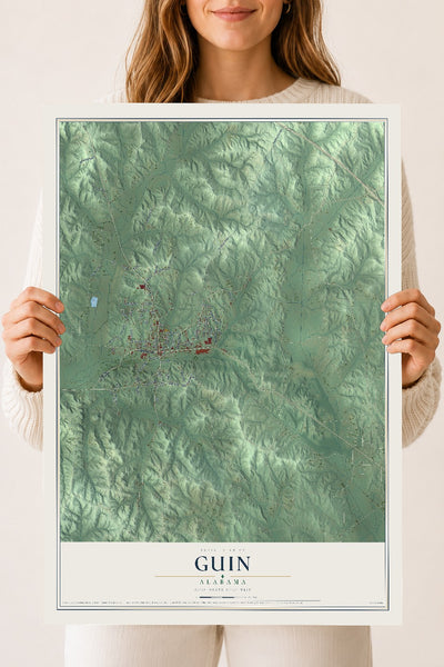 Map of Guin, Alabama, 18 x 24 inch unframed archival matte print