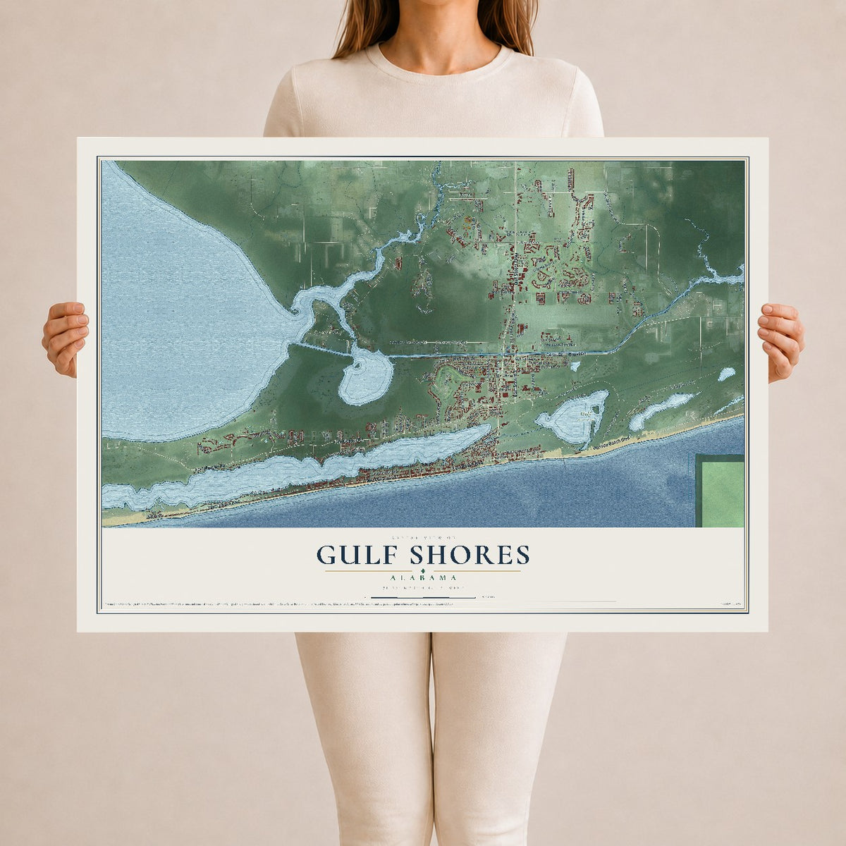 Map of Gulf Shores, Alabama, 24 x 36 inch unframed archival matte print