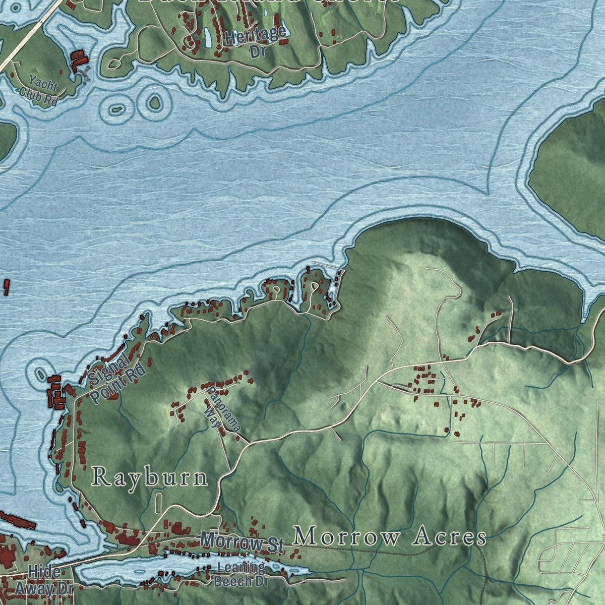 Second close-up of the map of Guntersville, Alabama print showing more streets and buildings