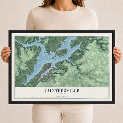 Map of Guntersville, Alabama, 12 x 18 inch print in a black wood frame
