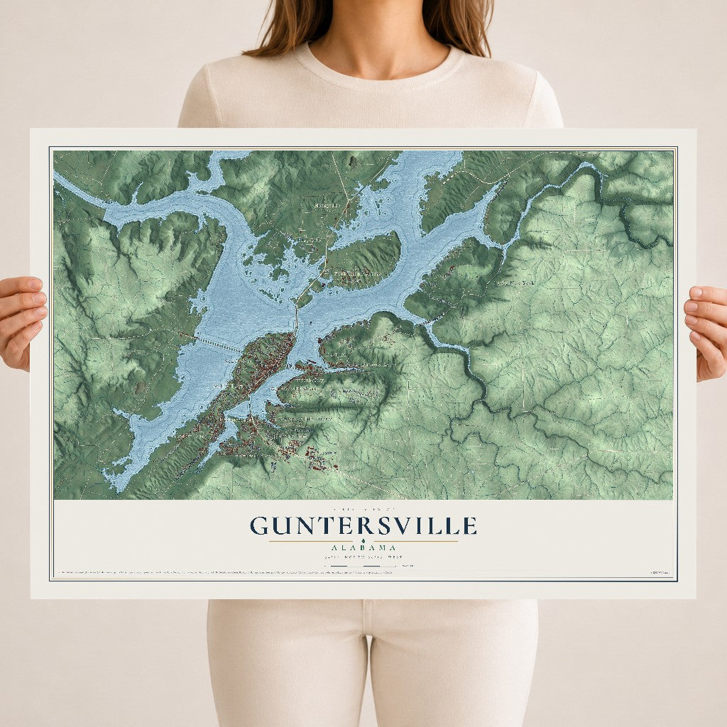 Map of Guntersville, Alabama, 18 x 24 inch unframed archival matte print