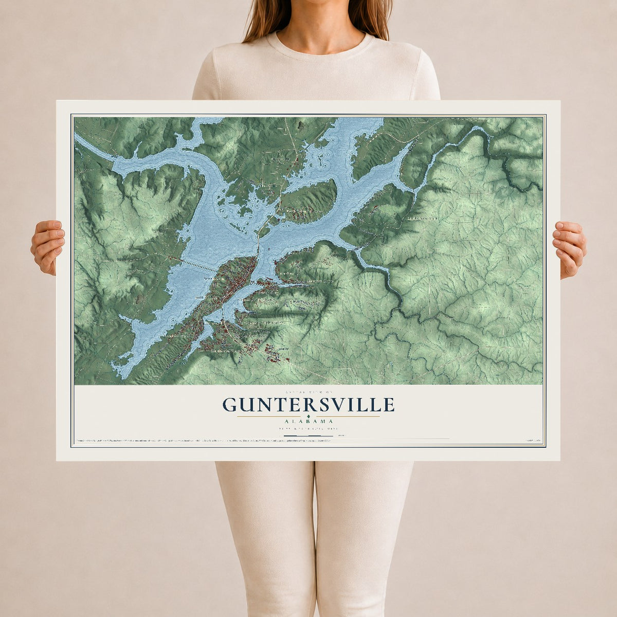 Map of Guntersville, Alabama, 24 x 36 inch unframed archival matte print