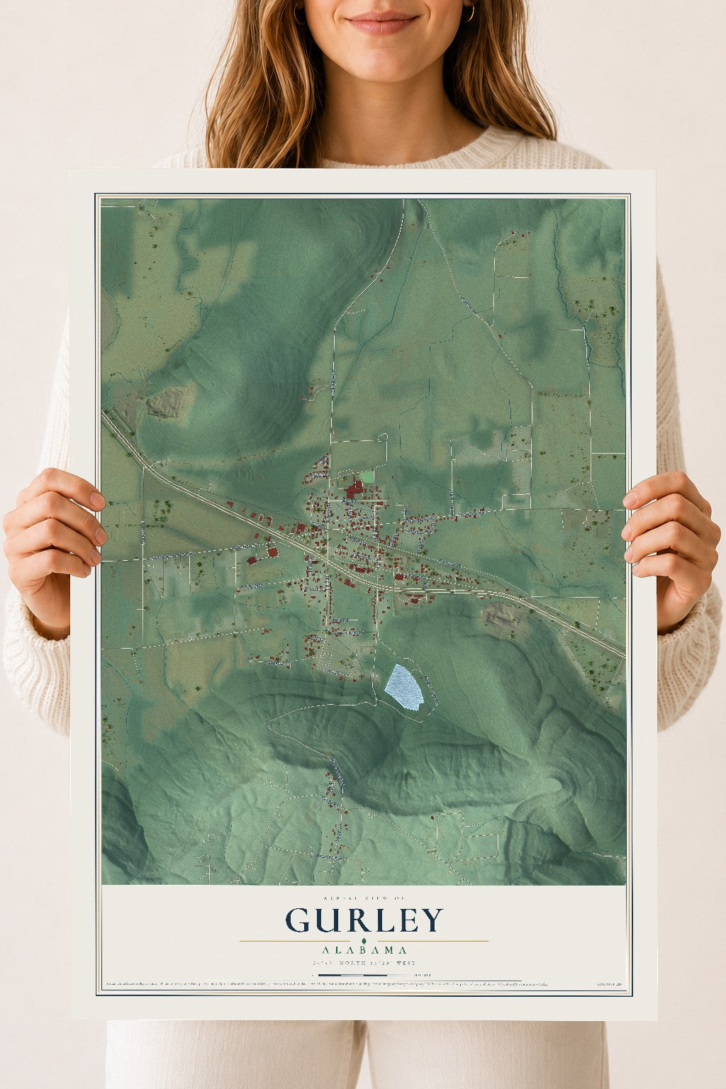 Map of Gurley, Alabama, 18 x 24 inch unframed archival matte print