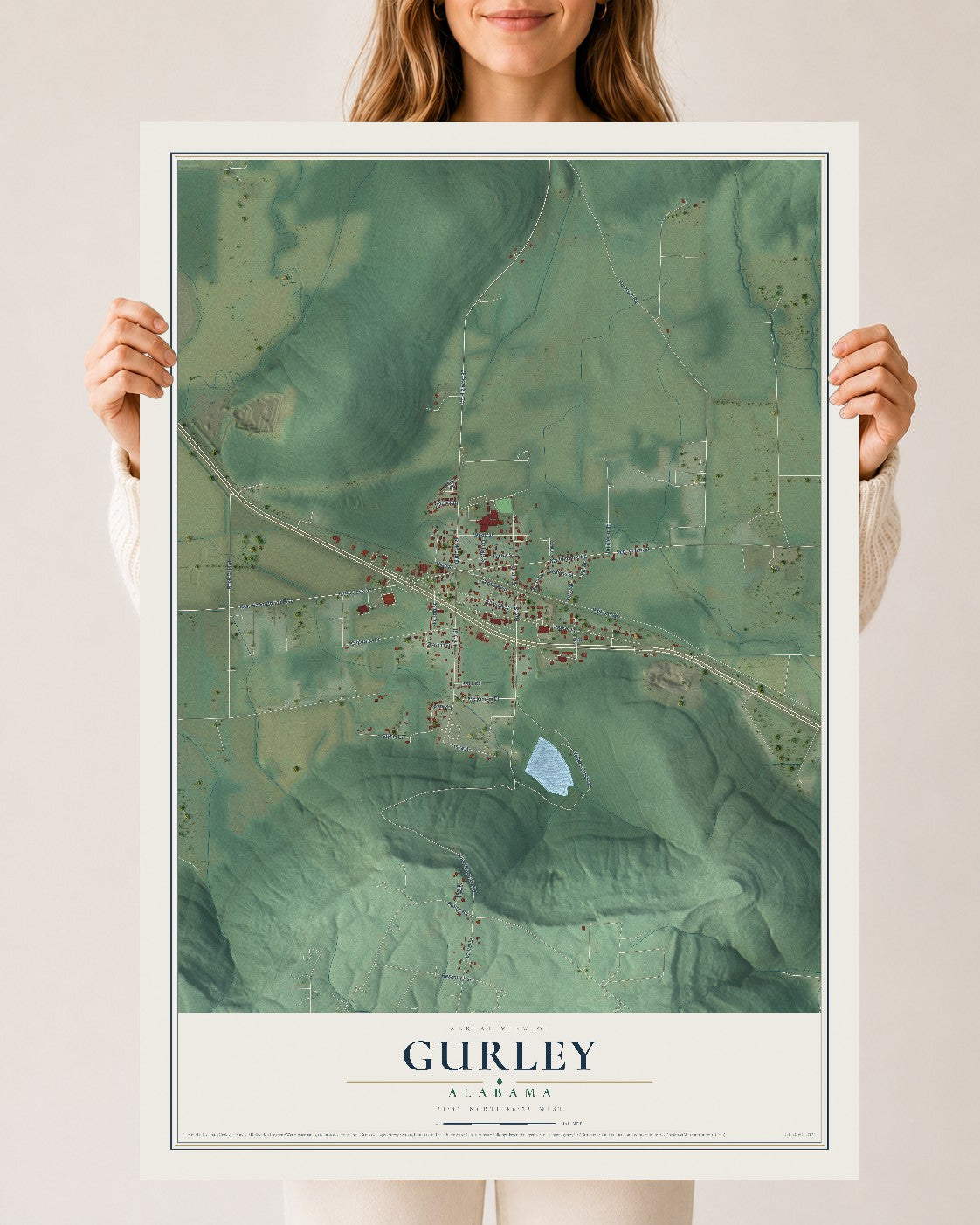 Map of Gurley, Alabama, 24 x 36 inch unframed archival matte print
