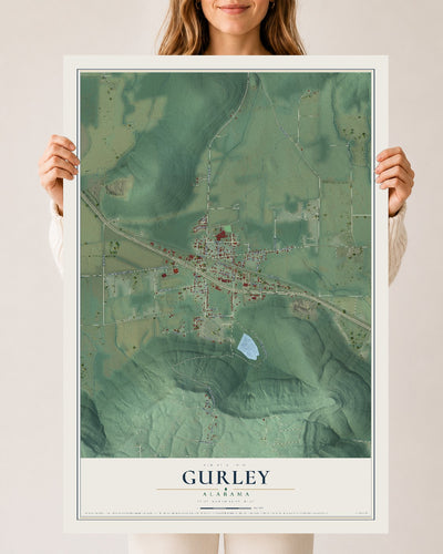 Map of Gurley, Alabama, 24 x 36 inch unframed archival matte print