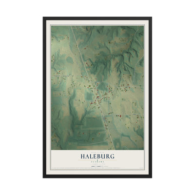 Map of Haleburg, Alabama, 12 x 18 inch print in a black wood frame