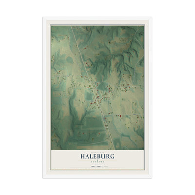 Map of Haleburg, Alabama, 12 x 18 inch print in a white wood frame