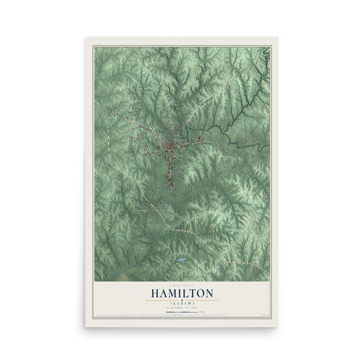 Map of Hamilton, Alabama, 12 x 18 inch unframed archival matte print