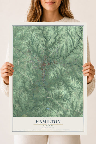Map of Hamilton, Alabama, 18 x 24 inch unframed archival matte print