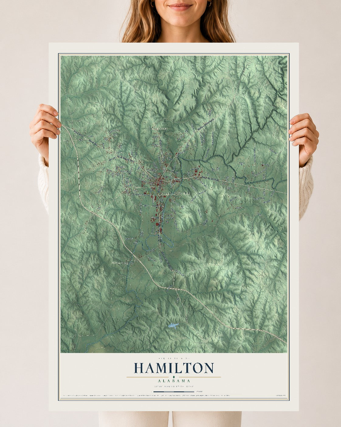 Map of Hamilton, Alabama, 24 x 36 inch unframed archival matte print