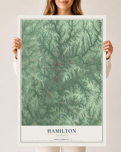 Map of Hamilton, Alabama, 24 x 36 inch unframed archival matte print