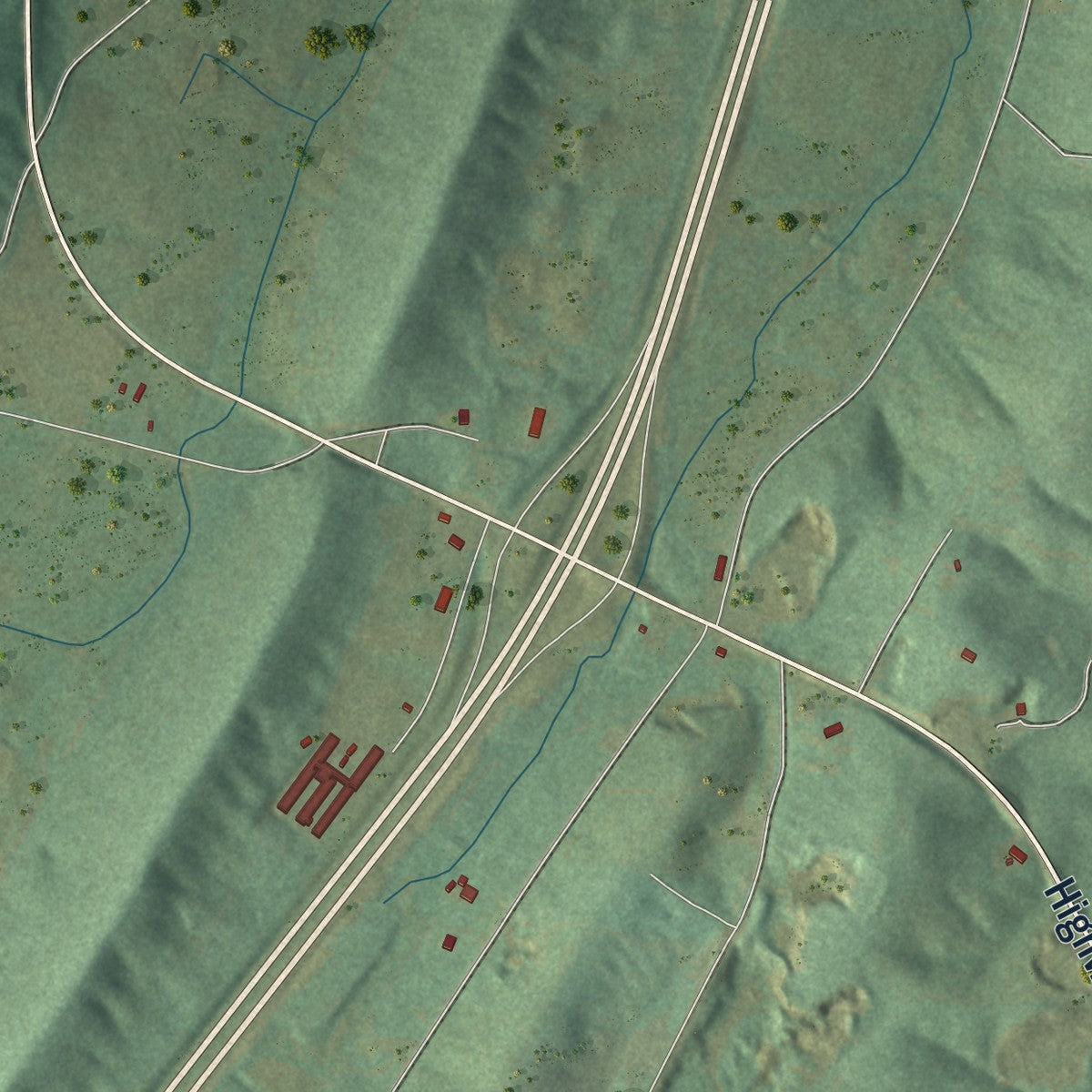 Close-up of the map of Hammondville, Alabama print showing street and building detail