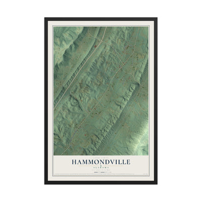 Map of Hammondville, Alabama, 12 x 18 inch print in a black wood frame