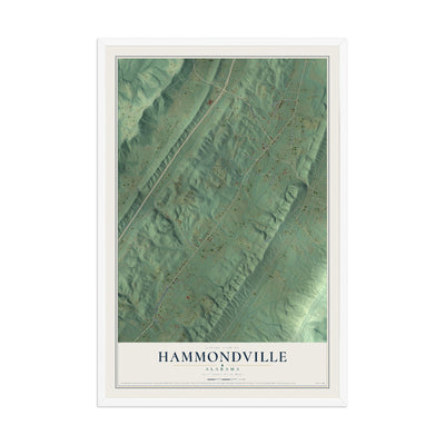 Map of Hammondville, Alabama, 12 x 18 inch print in a white wood frame
