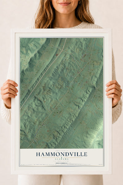 Map of Hammondville, Alabama, 18 x 24 inch print in a white wood frame
