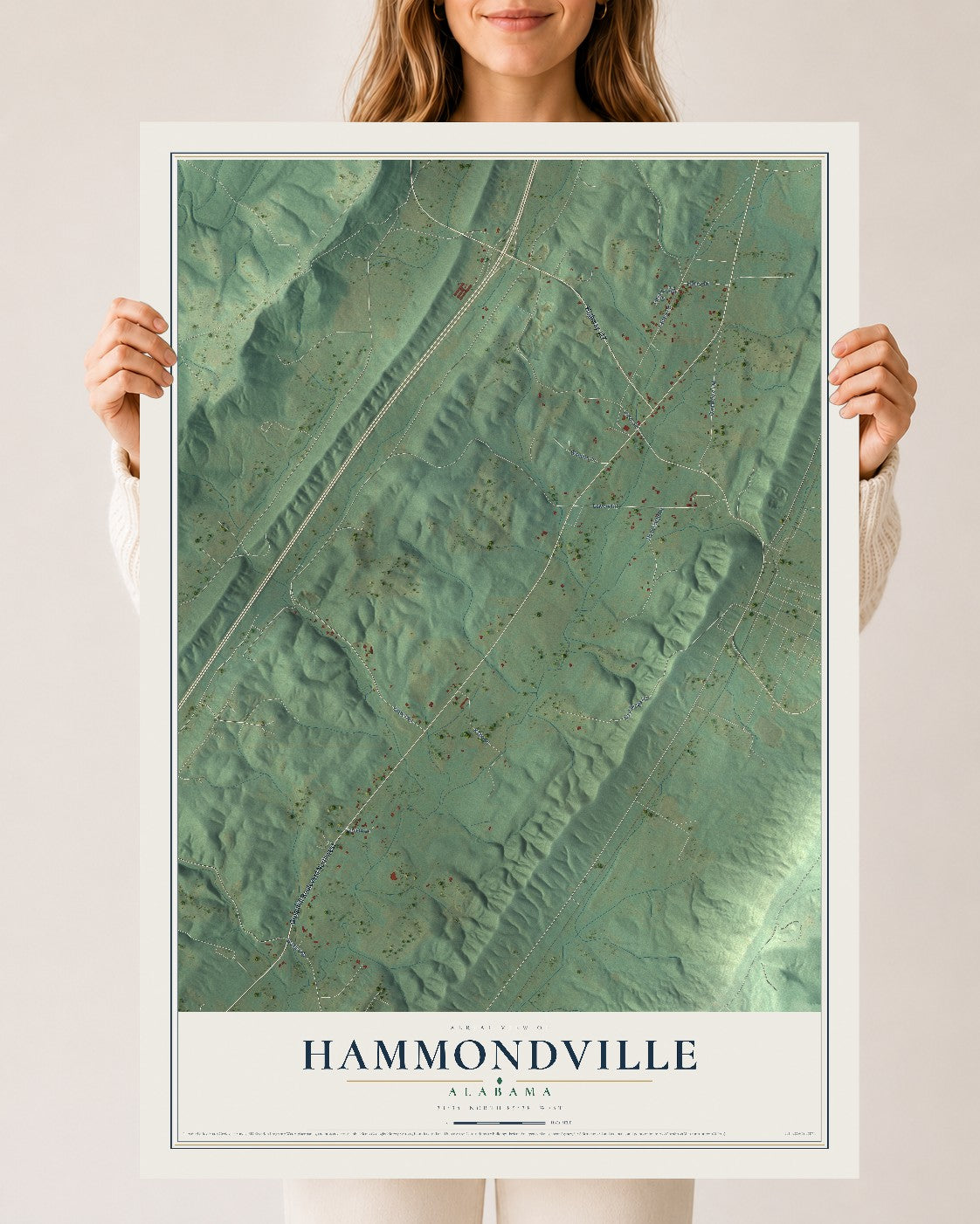 Map of Hammondville, Alabama, 24 x 36 inch unframed archival matte print