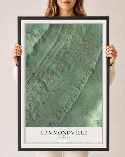 Map of Hammondville, Alabama, 24 x 36 inch print in a black wood frame