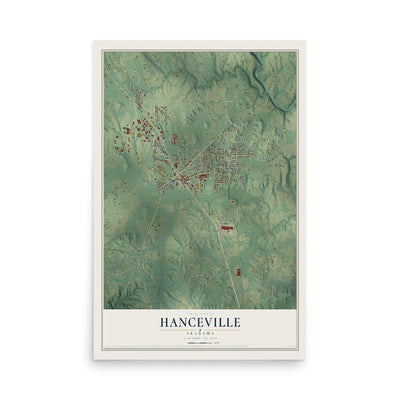 Map of Hanceville, Alabama, 12 x 18 inch unframed archival matte print