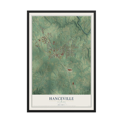 Map of Hanceville, Alabama, 12 x 18 inch print in a black wood frame