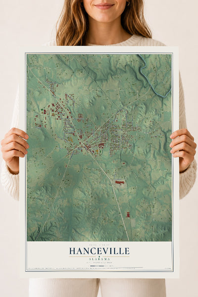 Map of Hanceville, Alabama, 18 x 24 inch unframed archival matte print