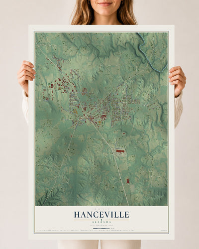 Map of Hanceville, Alabama, 24 x 36 inch unframed archival matte print