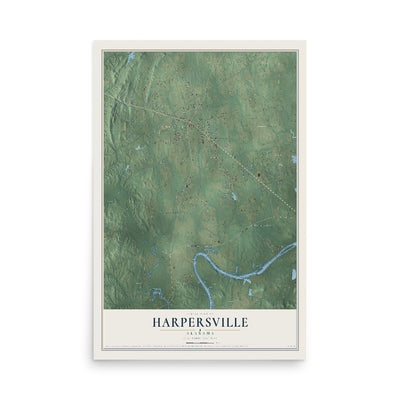 Map of Harpersville, Alabama, 12 x 18 inch unframed archival matte print