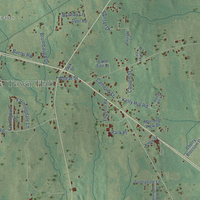 Second close-up of the map of Harpersville, Alabama print showing more streets and buildings