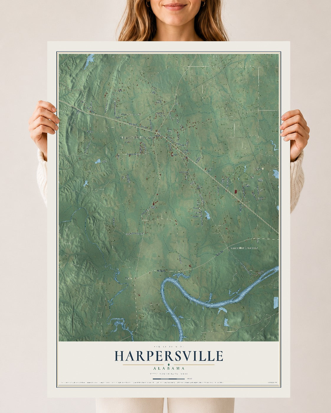 Map of Harpersville, Alabama, 24 x 36 inch unframed archival matte print
