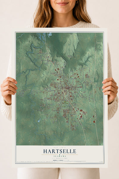 Map of Hartselle, Alabama, 18 x 24 inch unframed archival matte print