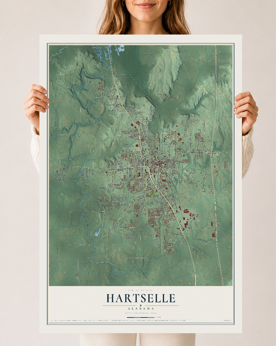 Map of Hartselle, Alabama, 24 x 36 inch unframed archival matte print