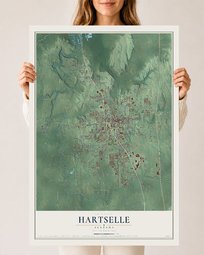 Map of Hartselle, Alabama, 24 x 36 inch unframed archival matte print