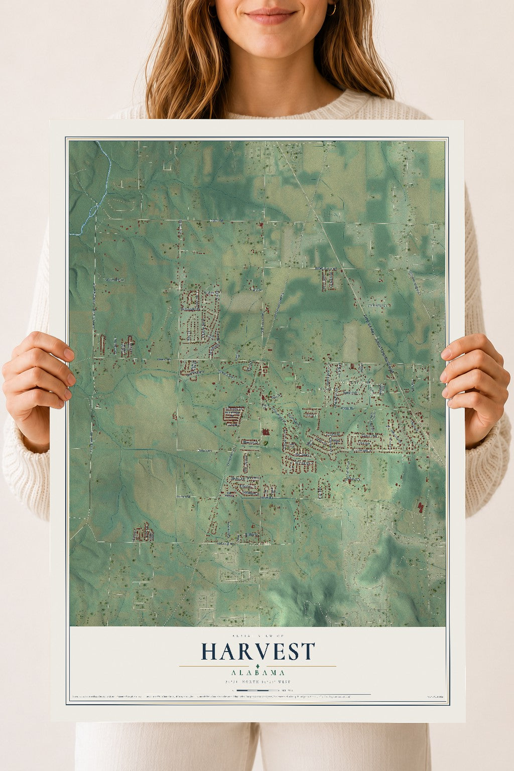 Map of Harvest, Alabama, 18 x 24 inch unframed archival matte print