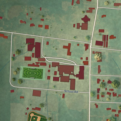 Close-up of the map of Hatton, Alabama print showing street and building detail