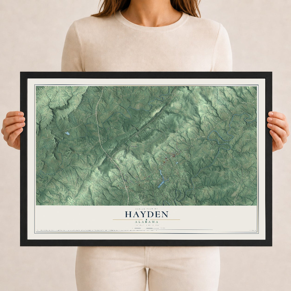Map of Hayden, Alabama, 12 x 18 inch print in a black wood frame