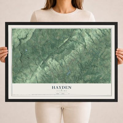 Map of Hayden, Alabama, 18 x 24 inch print in a black wood frame