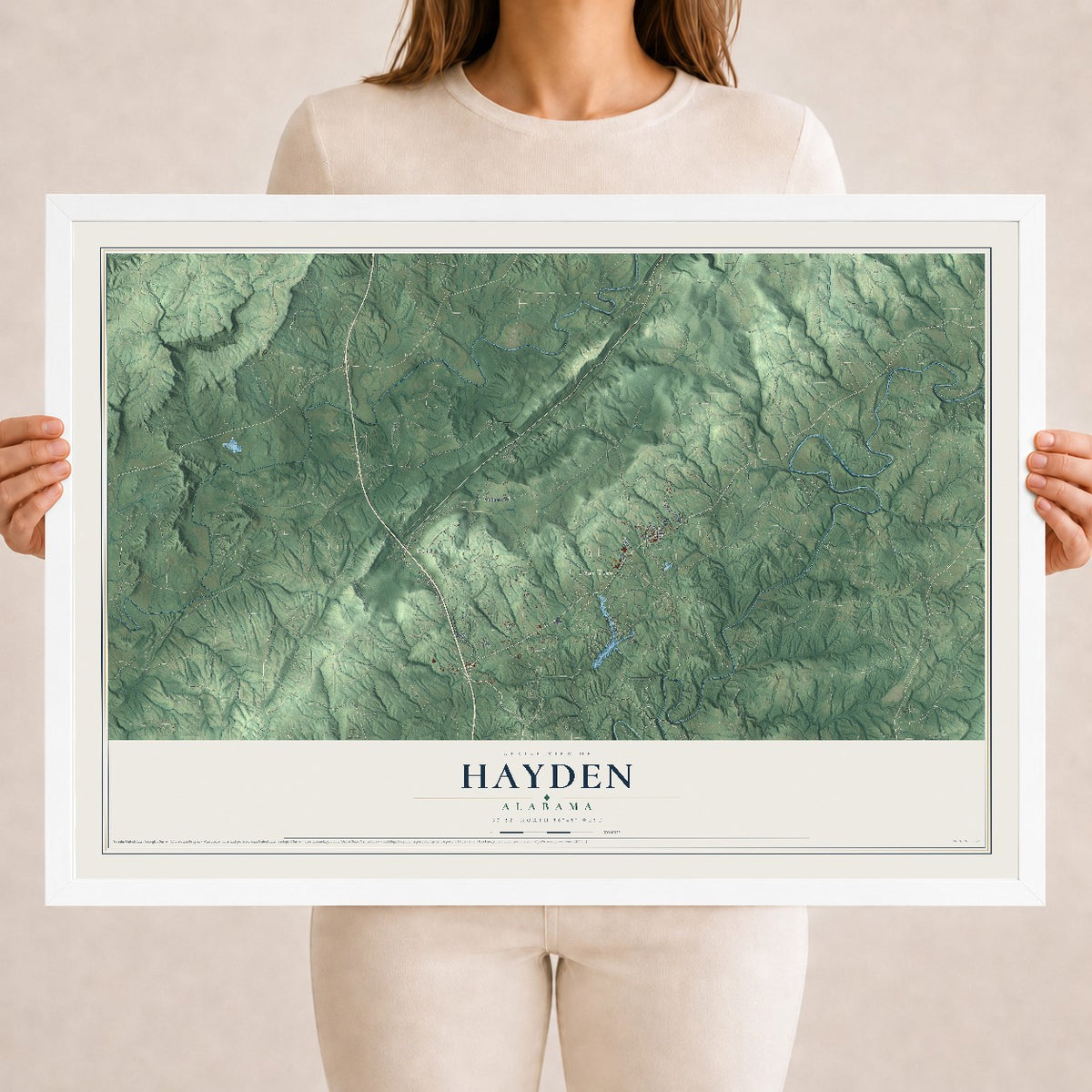 Map of Hayden, Alabama, 18 x 24 inch print in a white wood frame