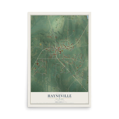 Map of Hayneville, Alabama, 12 x 18 inch unframed archival matte print