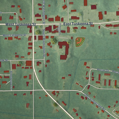 Close-up of the map of Hayneville, Alabama print showing street and building detail