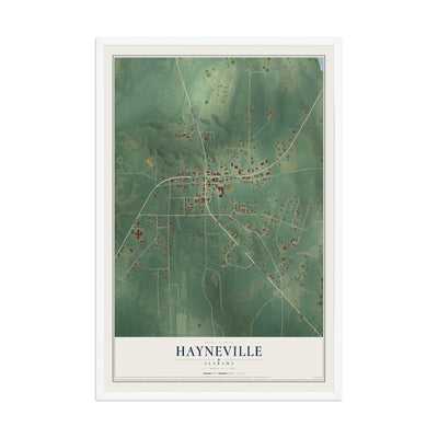 Map of Hayneville, Alabama, 12 x 18 inch print in a white wood frame