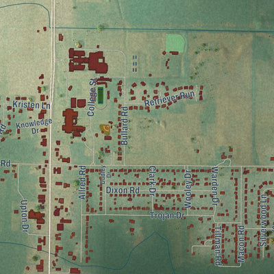 Close-up of the map of Hazel Green, Alabama print showing street and building detail